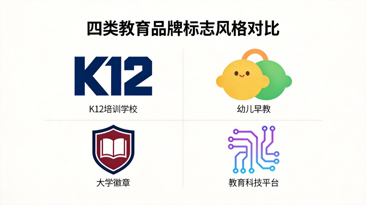 配图1:四种教育Logo风格对比展示