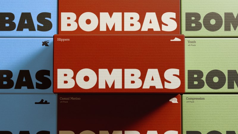 &Walsh展示的Bombas字标在多种配色中的应用
